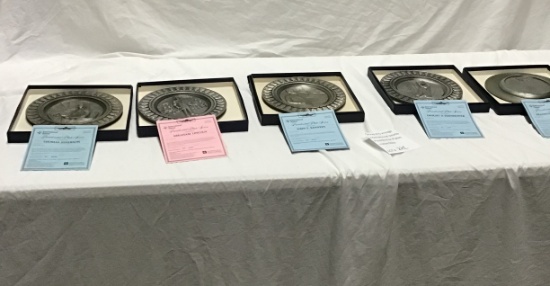 Group of 6 vintage international pewter Presidential Plates