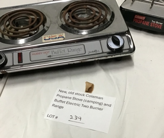 New, old stock Coleman Propane Stove (camping) & Buffet Electric 2 Burner Range