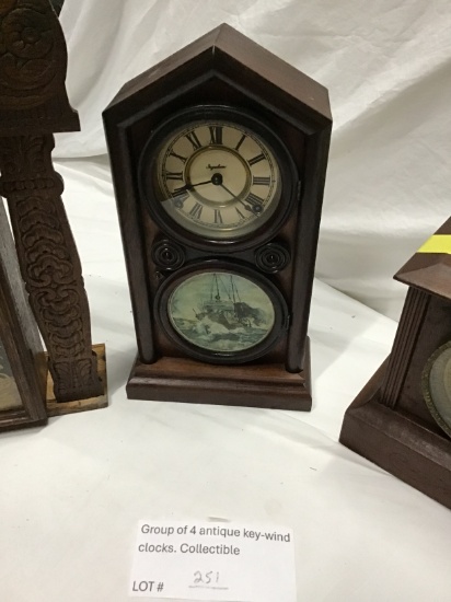 Group of 4 antique key-wind clocks, collectible