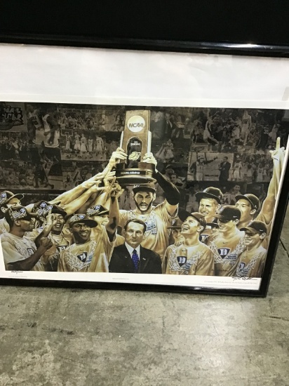 Group of 2 hand signed & numbered Duke Basketball framed posters