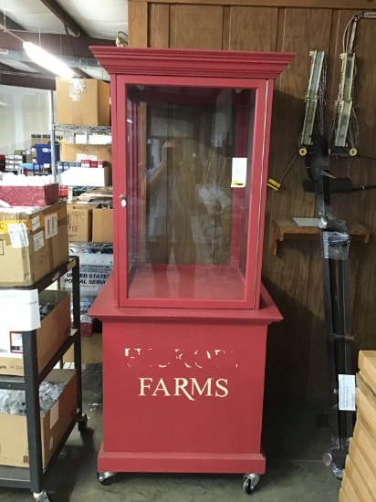 Solid wood handmade Hickory Farms showcase on casters