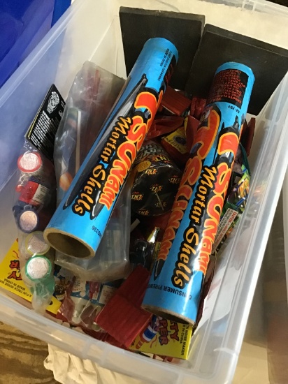 Two totes of fireworks in totes