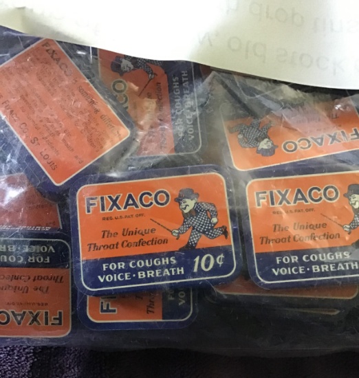 Group of 31 New, Old Stock collectible Tins, FIXACO cough drop tins; 10c. St Louis