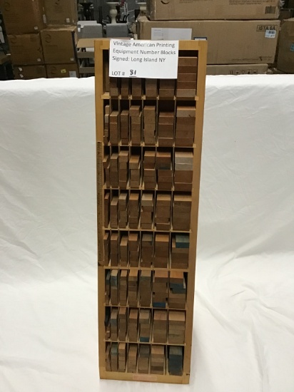 Vintage American Printing Equipment Number Blocks, signed, Long Island, NY