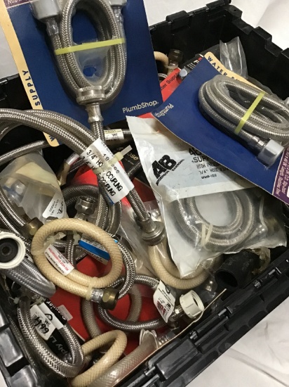 Massive group of NEW, sealed hoses, etc.  Stock from a hardware store, tote included