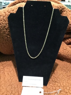 Solid 10 k yellow gold rope chain, weight 14.2 grams
