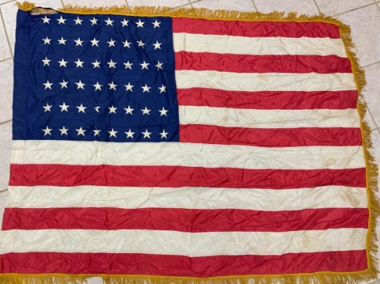 USA VINTAGE WWII ERA 48 STAR AMERICAN FLAG WITH FRINGES