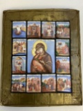 ANTIQUE IMPERIAL RUSSIAN ENAMEL PAINTED ON COPPER ICON VLADIMIR MOTHER OF GOD
