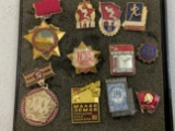 USSR COLLECTION OF BADGES AND PINS IN CASE