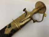 ANTIQUE INDIAN GOLD DECORATED FITTINGS TULWAR SWORD