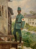 ANTIQUE WWI ERA IMPERIAL GERMAN ORIGINAL ARTWORK PAINTING JAGER BATTALION