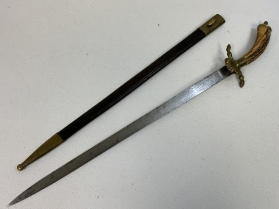 ANTIQUE GERMAN HUNTING DAGGER SHORT SWORD HIRSCHFANGER WITH ETCHED BLADE