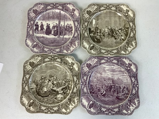 VINTGAGE COLONIAL TIMES BY CROWN DUCAL ENGLAND PORCELAIN PLATES