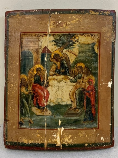 ANTIQUE 18TH CENTURY RUSSIAN ORTHODOX HOLY TRINITY ICON
