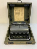 WWII GERMAN 1942 SS OLYMPIA ROBUST TYPEWRITER WITH SS RUNES KEY IN WOODEN CASE
