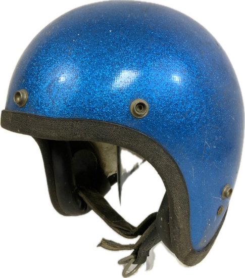 Vintage 1971 Blue Metalflake Motorcycle Helmet