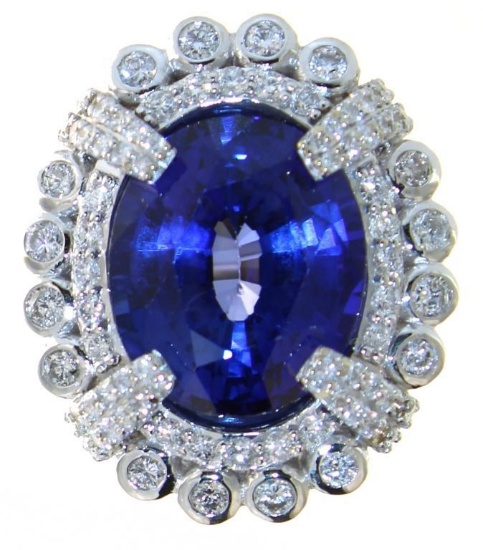14kt Gold 15.36 ct Sapphire & Diamond Ring