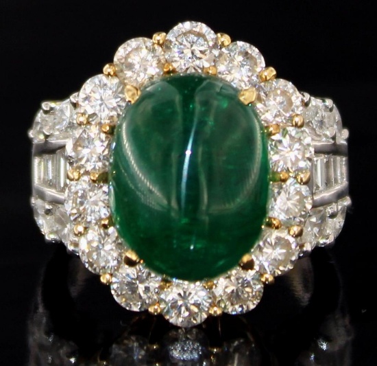 Plat/18k Gold 14.88 ct Oval Emerald & Diamond Ring