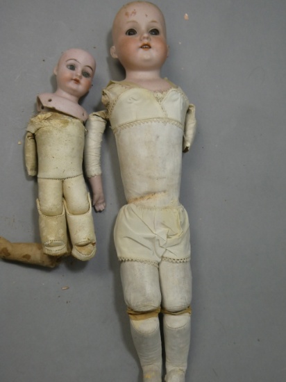 Lot 2 Antique Bisque Head Soft Body Dolls Armand Marseille