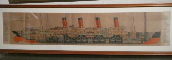 1920's Cunard Lines Cutaway RMS Aquitania Cruise Ship Litho