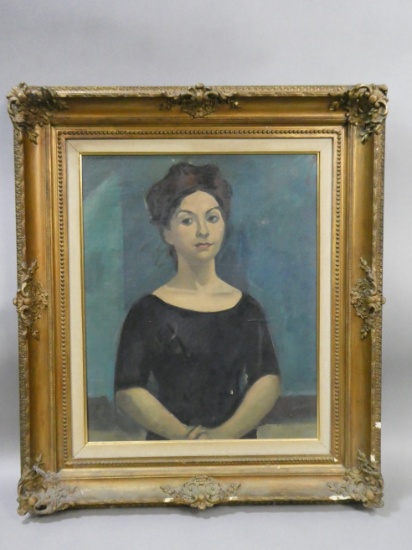 Vintage Unsigned Portrait of Woman Oil Painting
