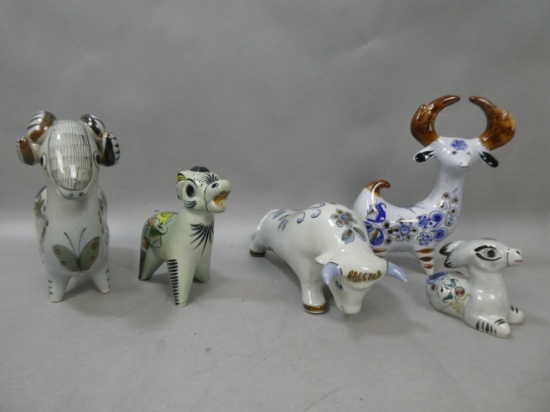 Lot 5 Vintage Mexican Indian Art Pottery of Ram Donkey Bull El Palomar Ken Edwards etc