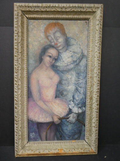 Signed Dorthy Baigh Circus Clown & Dancer Oil Painting