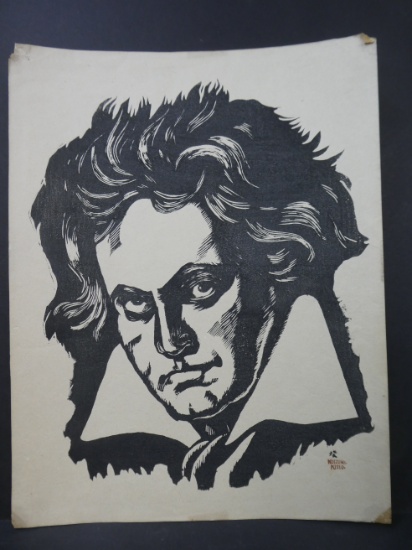 c1920 Kishio Koizumi Japanese Woodblock Print of Beethoven