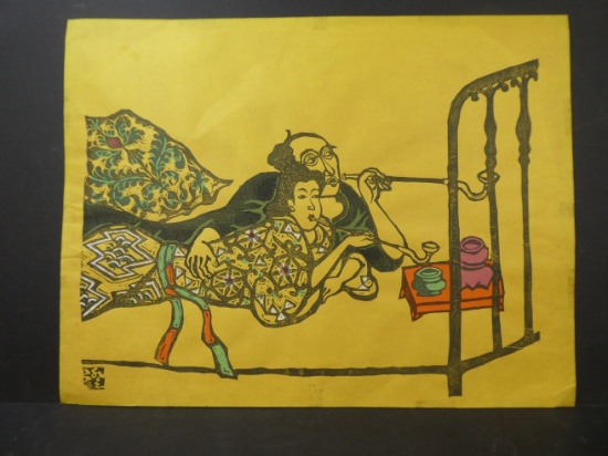 c1955 Sumio Kawakami Japanese Woodblock Print Nanbanesque Behavior