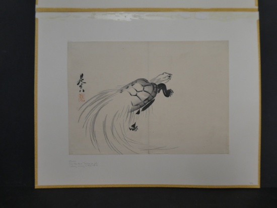 Vintage Bookplate Zeshin Japanese Woodblock Print Turtle