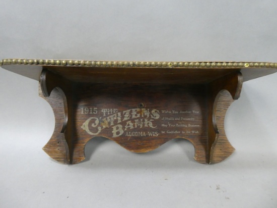 1915 Citizen's Bank Alcoma WI Oak Wood Display Shelf