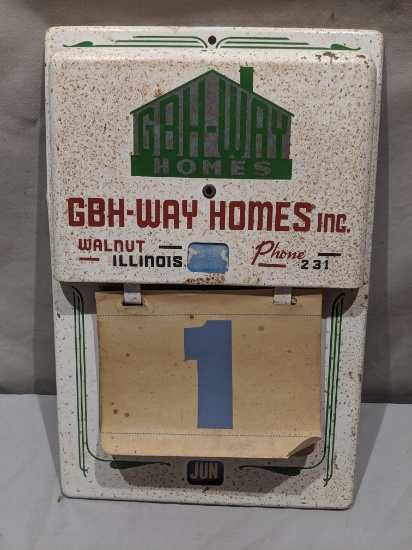 Vintage GBH-Way Homes Metal Wall Calendar Advert Sign