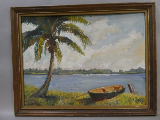 1904 Signed N Oppenheim Rowboat by River AE Backus on Reverse