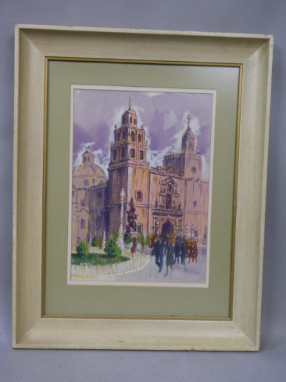 Leroy Skip Wiese Impressionist Cathedral Watercolor Painting