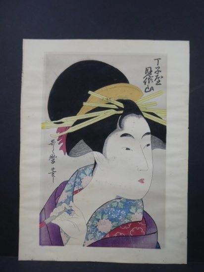 Repro Kitagawa Utamaro Japanese Woodblock Print of Beauty
