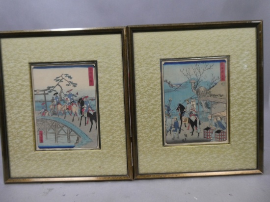 Pair Utagawa Hiroshige II Japanese Woodblock Prints Kakegawa & Maruko