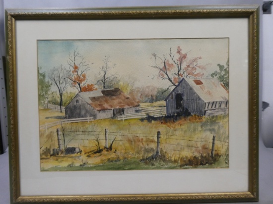 Phoebe Boyd Signed Arkansas Rustic Barns Watercolor Painting