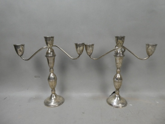 Vintage Pair Duchin Creation Sterling Weighted & Marked 3-Candle Candelabras