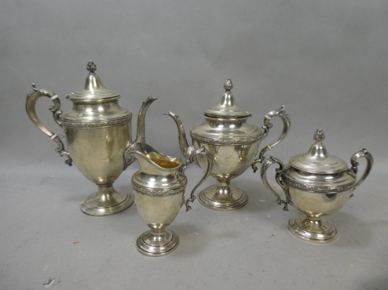 4 Piece Set Alvin Sterling Silver Tea Coffee Set w/ Creamer Sugar & Pots
