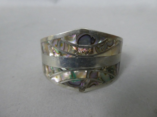 Vintage Made in Mexico Silver Abalone Cuff Bracelet
