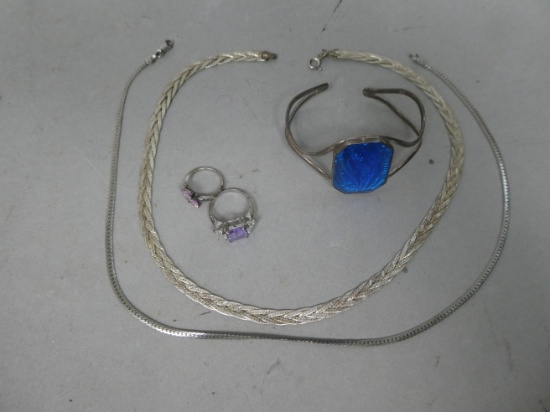 Lot 4 925 Sterling Silver & 14K Gold Plate Necklace Rings & Bracelet