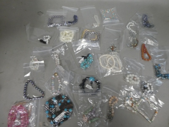 Lot 28 Assorted Gemstone Bracelets Onyx Turquoise Ebony etc
