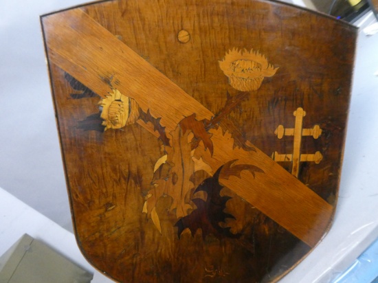 Antique Marquetry Inlaid Wood Shield Shaped Side Table