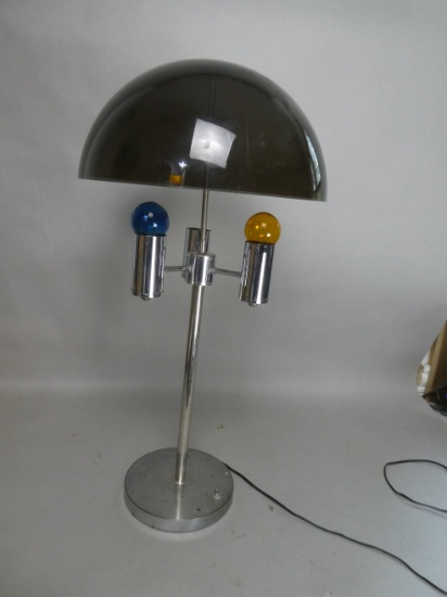 c1970 Vintage Chrome & Smoked Plexiglass Table Lamp