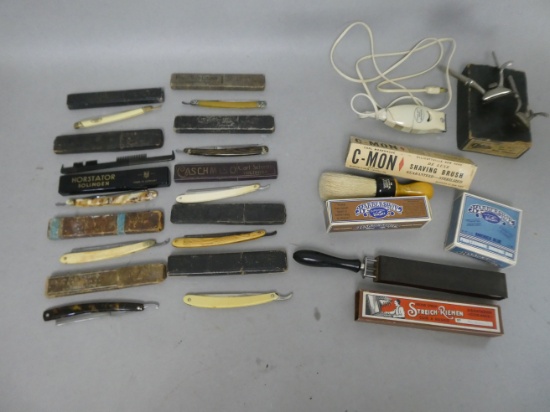 Lot Antique Barber Shop Utensils Shaving Brush Shavers Clippers Soap & Shaver