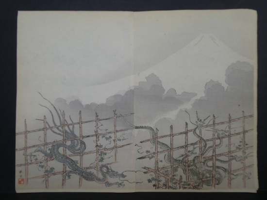 Original 19th Century  Unread Japanese Woodblock Print French Fables