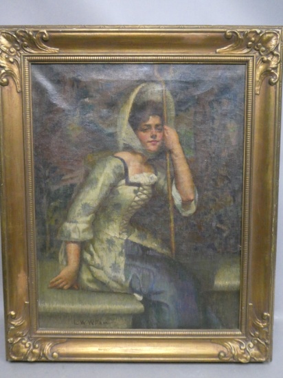 Vintage LW Wilson Little Bo Peep Oil Painting
