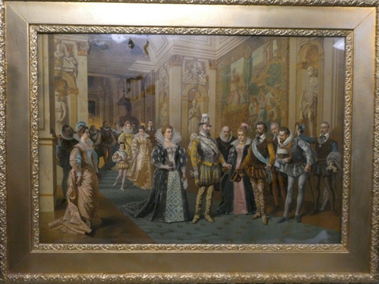 HUGE Antique Ladislaud Bakalowicz King Henri IV & Maria de Maedicis Lithograph