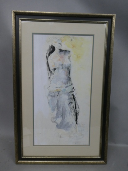 1964 MCM Signed Venus De Milo Watercolor Painting
