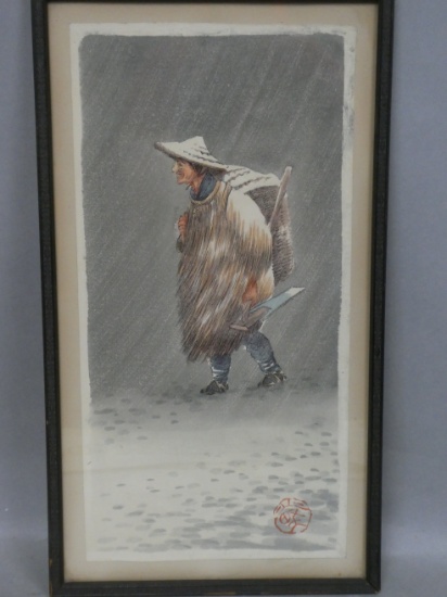 c1930's  Unread Japanese Painting of Carpenter
